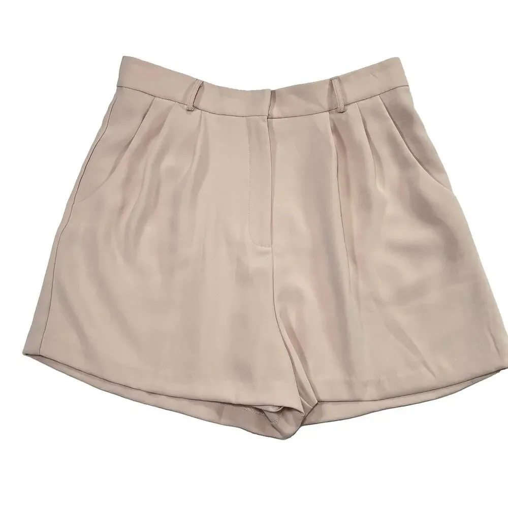 Amanda Uprichard Revolve Jane Shorts Size L Light Blush Beige Lined Tailored